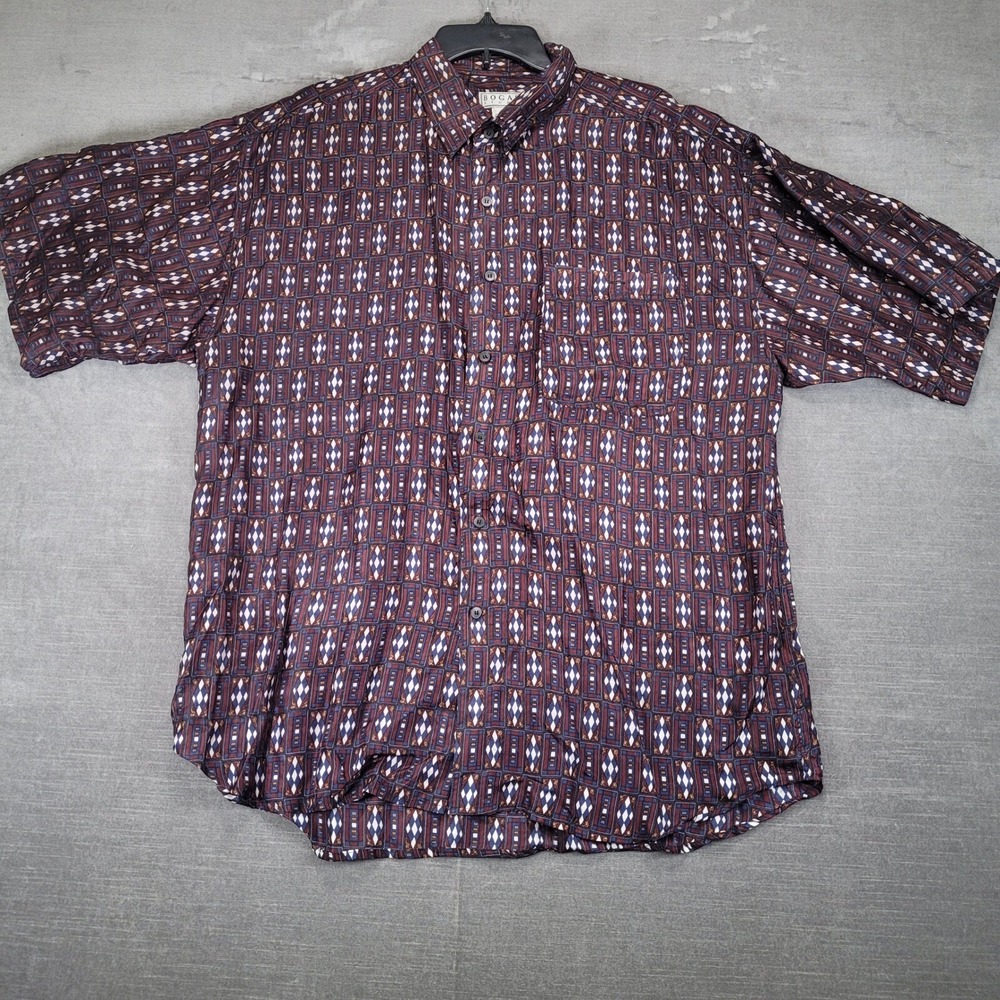 Bogari Studio Silk Shirt Geometric Print‎ Short Sleeve Lightweight Mens XL